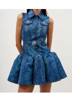 AREA nyc Blue Textured Sleeveless Collared Mini Dress nyc brand new size 2